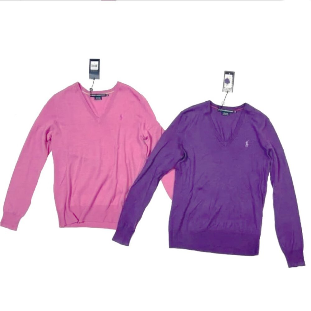 NEW $330 Lot of 2 Polo Ralph Lauren Golf Sweaters! M Pink and Purple Masters